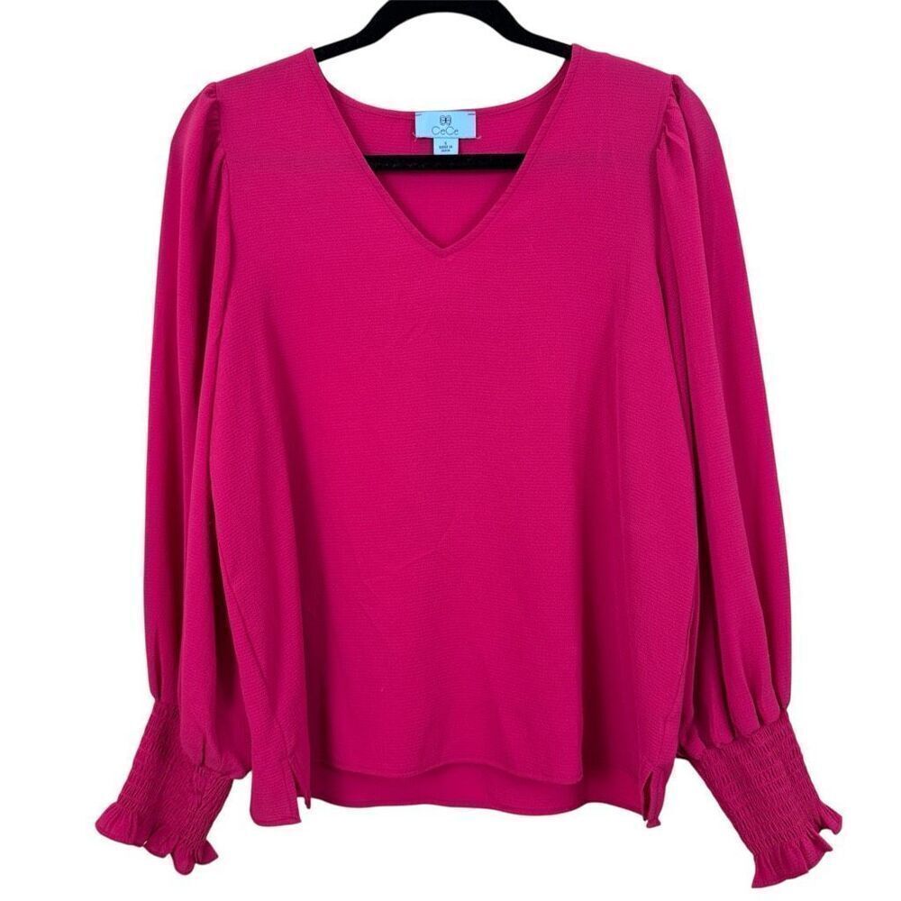 CeCe V-Neck Blouse Smocked Cuffs - Size Small